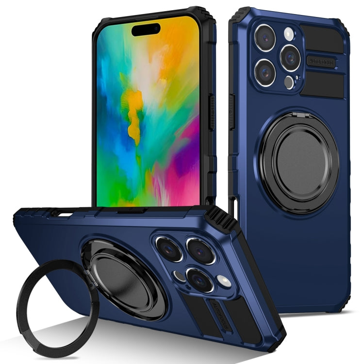 For iPhone 16 Pro Max Rotating Magnetic Holder Phone Case(Royal Blue) by buy2fix
