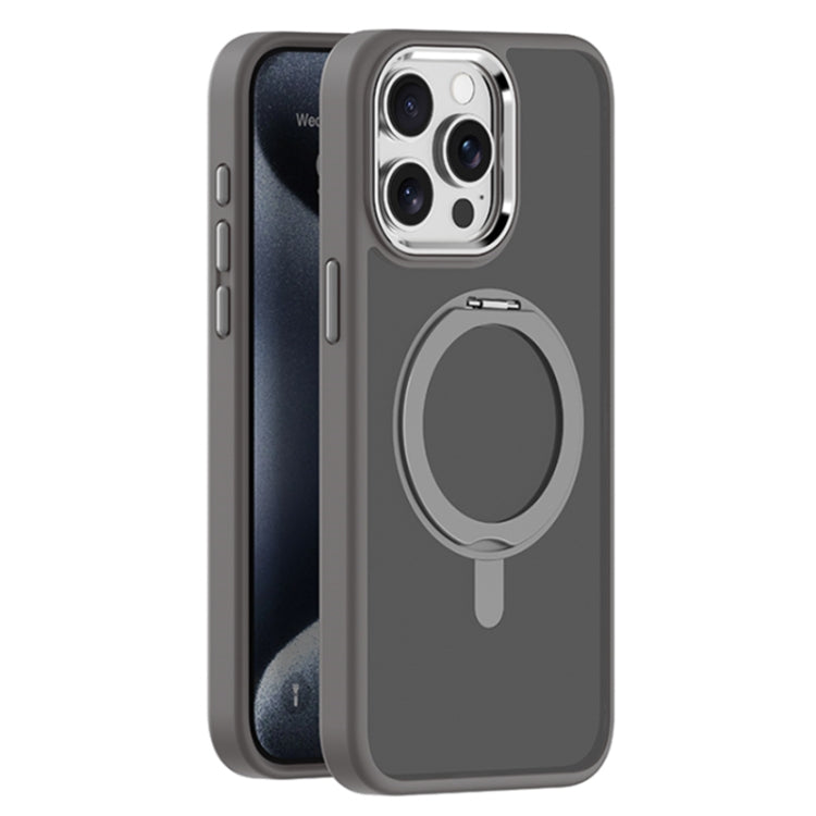 For iPhone 15 Pro Max Skin Feel Frosted MagSafe Magnetic Rotating Holder Phone Case(Dark Grey) - iPhone 15 Pro Max Cases by buy2fix | Online Shopping UK | buy2fix