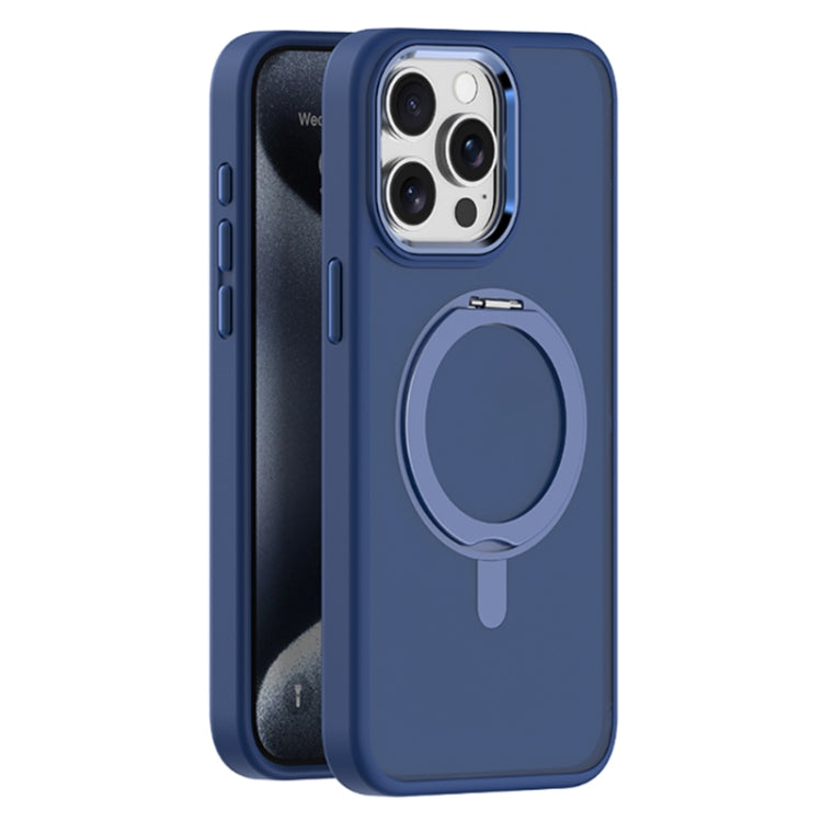 For iPhone 15 Pro Max Skin Feel Frosted MagSafe Magnetic Rotating Holder Phone Case(Dark Blue) - iPhone 15 Pro Max Cases by buy2fix | Online Shopping UK | buy2fix