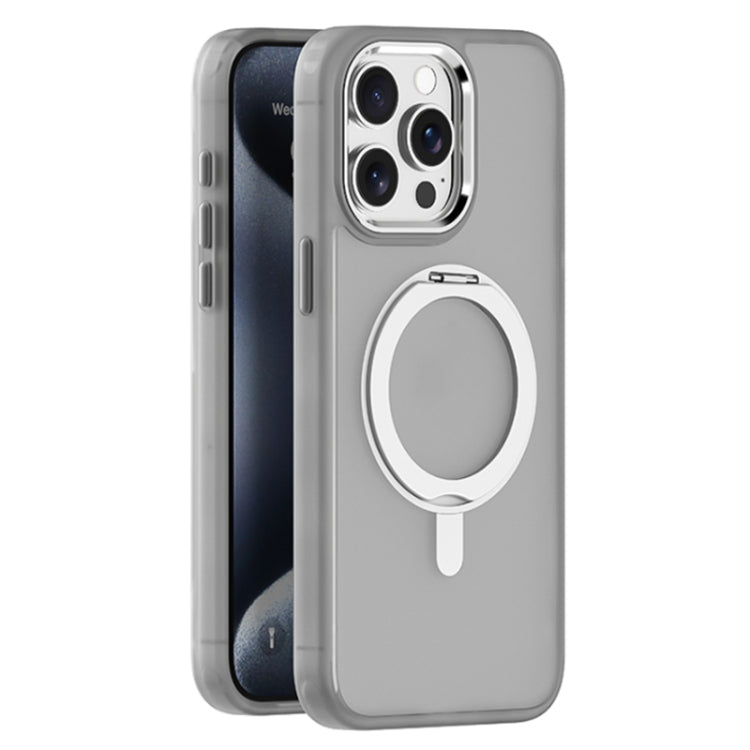 For iPhone 15 Pro Skin Feel Frosted MagSafe Magnetic Rotating Holder Phone Case(Light Grey) - iPhone 15 Pro Cases by buy2fix | Online Shopping UK | buy2fix