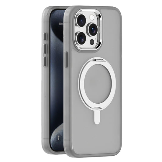 For iPhone 15 Pro Skin Feel Frosted MagSafe Magnetic Rotating Holder Phone Case(Light Grey) - iPhone 15 Pro Cases by buy2fix | Online Shopping UK | buy2fix