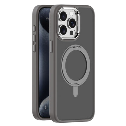 For iPhone 15 Pro Skin Feel Frosted MagSafe Magnetic Rotating Holder Phone Case(Dark Grey) - iPhone 15 Pro Cases by buy2fix | Online Shopping UK | buy2fix