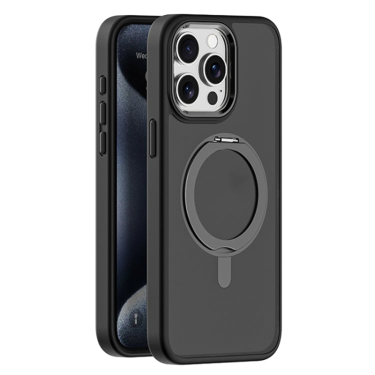 For iPhone 15 Pro Skin Feel Frosted MagSafe Magnetic Rotating Holder Phone Case(Black) - iPhone 15 Pro Cases by buy2fix | Online Shopping UK | buy2fix
