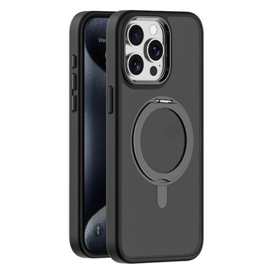 For iPhone 15 Pro Skin Feel Frosted MagSafe Magnetic Rotating Holder Phone Case(Black) - iPhone 15 Pro Cases by buy2fix | Online Shopping UK | buy2fix