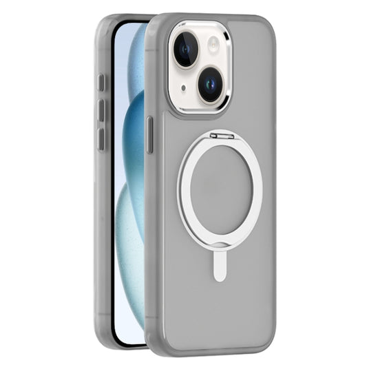For iPhone 15 Skin Feel Frosted MagSafe Magnetic Rotating Holder Phone Case(Light Grey) - iPhone 15 Cases by buy2fix | Online Shopping UK | buy2fix