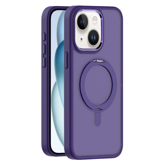 For iPhone 15 Skin Feel Frosted MagSafe Magnetic Rotating Holder Phone Case(Purple) - iPhone 15 Cases by buy2fix | Online Shopping UK | buy2fix