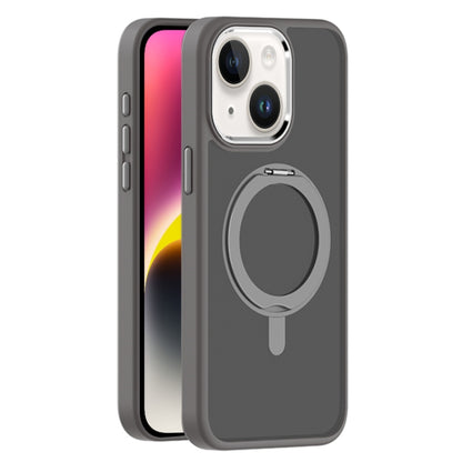 For iPhone 14 Plus Skin Feel Frosted MagSafe Magnetic Rotating Holder Phone Case(Dark Grey) - iPhone 14 Plus Cases by buy2fix | Online Shopping UK | buy2fix