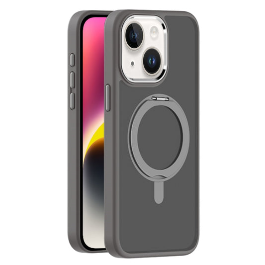 For iPhone 14 Plus Skin Feel Frosted MagSafe Magnetic Rotating Holder Phone Case(Dark Grey) - iPhone 14 Plus Cases by buy2fix | Online Shopping UK | buy2fix