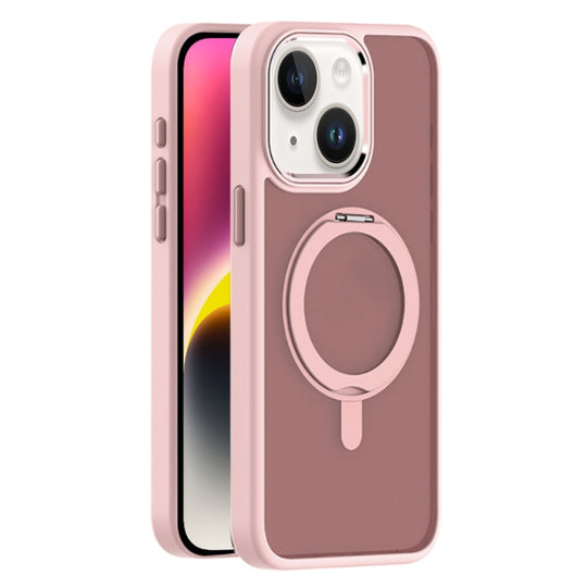 For iPhone 14 Plus Skin Feel Frosted MagSafe Magnetic Rotating Holder Phone Case(Pink)