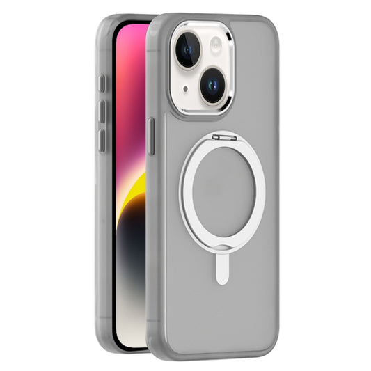 For iPhone 14 Skin Feel Frosted MagSafe Magnetic Rotating Holder Phone Case(Light Grey) - iPhone 14 Cases by buy2fix | Online Shopping UK | buy2fix