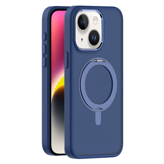 For iPhone 14 Skin Feel Frosted MagSafe Magnetic Rotating Holder Phone Case(Dark Blue) - iPhone 14 Cases by buy2fix | Online Shopping UK | buy2fix