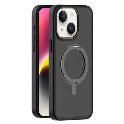 For iPhone 14 Skin Feel Frosted MagSafe Magnetic Rotating Holder Phone Case(Black) - iPhone 14 Cases by buy2fix | Online Shopping UK | buy2fix