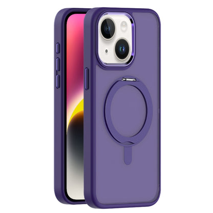 For iPhone 14 Skin Feel Frosted MagSafe Magnetic Rotating Holder Phone Case(Purple) - iPhone 14 Cases by buy2fix | Online Shopping UK | buy2fix