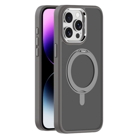 For iPhone 14 Pro Max Skin Feel Frosted MagSafe Magnetic Rotating Holder Phone Case(Dark Grey) - iPhone 14 Pro Max Cases by buy2fix | Online Shopping UK | buy2fix