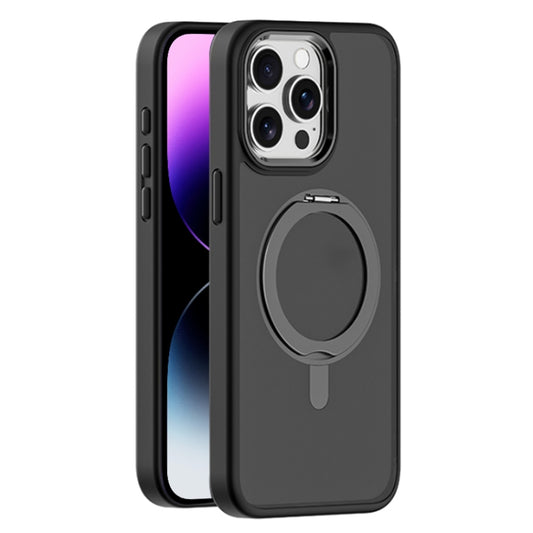 For iPhone 14 Pro Max Skin Feel Frosted MagSafe Magnetic Rotating Holder Phone Case(Black) - iPhone 14 Pro Max Cases by buy2fix | Online Shopping UK | buy2fix