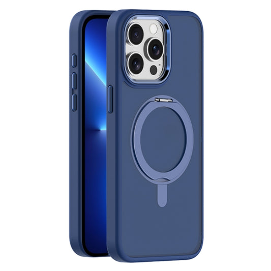 For iPhone 13 Pro Max Skin Feel Frosted MagSafe Magnetic Rotating Holder Phone Case(Dark Blue) - iPhone 13 Pro Max Cases by buy2fix | Online Shopping UK | buy2fix
