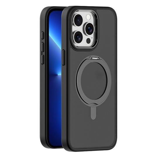 For iPhone 13 Pro Max Skin Feel Frosted MagSafe Magnetic Rotating Holder Phone Case(Black) - iPhone 13 Pro Max Cases by buy2fix | Online Shopping UK | buy2fix