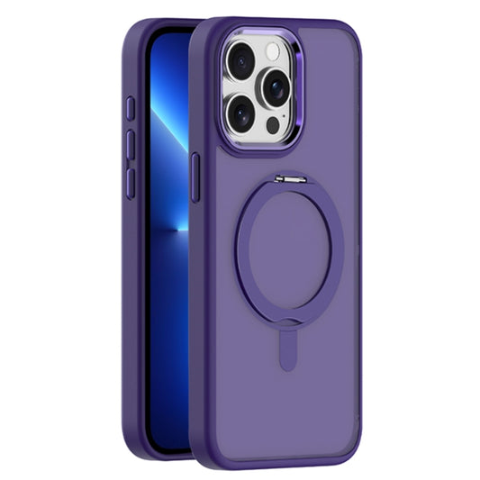 For iPhone 13 Pro Max Skin Feel Frosted MagSafe Magnetic Rotating Holder Phone Case(Purple) - iPhone 13 Pro Max Cases by buy2fix | Online Shopping UK | buy2fix