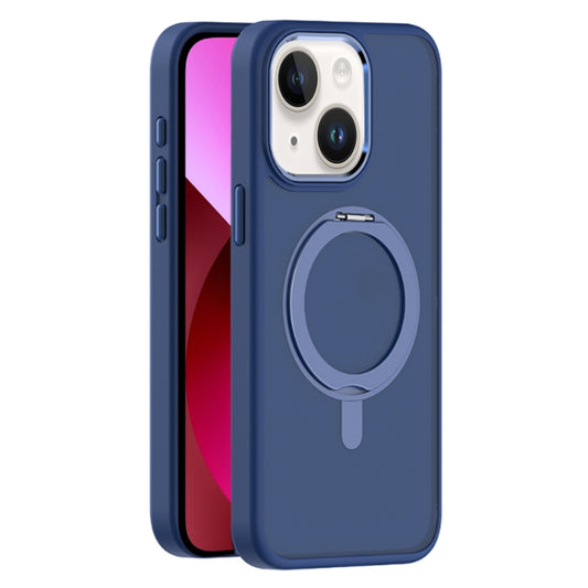 For iPhone 13 Skin Feel Frosted MagSafe Magnetic Rotating Holder Phone Case(Dark Blue) - iPhone 13 Cases by buy2fix | Online Shopping UK | buy2fix