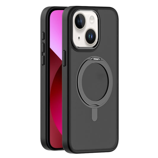 For iPhone 13 Skin Feel Frosted MagSafe Magnetic Rotating Holder Phone Case(Black) - iPhone 13 Cases by buy2fix | Online Shopping UK | buy2fix