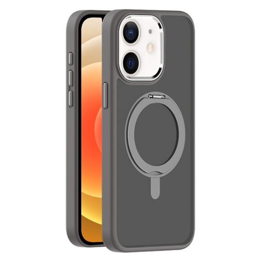 For iPhone 12 Skin Feel Frosted MagSafe Magnetic Rotating Holder Phone Case(Dark Grey) - iPhone 12 / 12 Pro Cases by buy2fix | Online Shopping UK | buy2fix