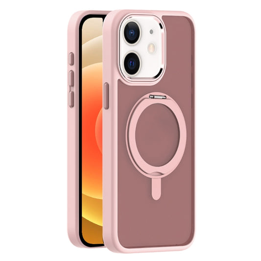 For iPhone 12 Skin Feel Frosted MagSafe Magnetic Rotating Holder Phone Case(Pink) - iPhone 12 / 12 Pro Cases by buy2fix | Online Shopping UK | buy2fix