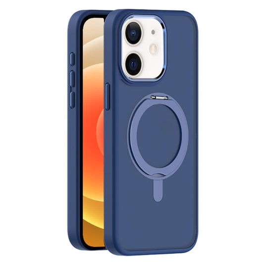 For iPhone 12 Skin Feel Frosted MagSafe Magnetic Rotating Holder Phone Case(Dark Blue) - iPhone 12 / 12 Pro Cases by buy2fix | Online Shopping UK | buy2fix