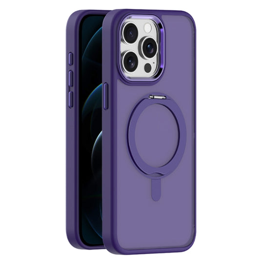 For iPhone 12 Pro Max Skin Feel Frosted MagSafe Magnetic Rotating Holder Phone Case(Purple) - iPhone 12 Pro Max Cases by buy2fix | Online Shopping UK | buy2fix