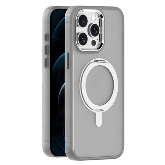For iPhone 12 Pro Skin Feel Frosted MagSafe Magnetic Rotating Holder Phone Case(Light Grey) - iPhone 12 / 12 Pro Cases by buy2fix | Online Shopping UK | buy2fix
