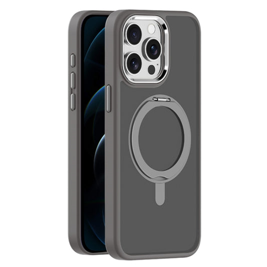 For iPhone 12 Pro Skin Feel Frosted MagSafe Magnetic Rotating Holder Phone Case(Dark Grey) - iPhone 12 / 12 Pro Cases by buy2fix | Online Shopping UK | buy2fix