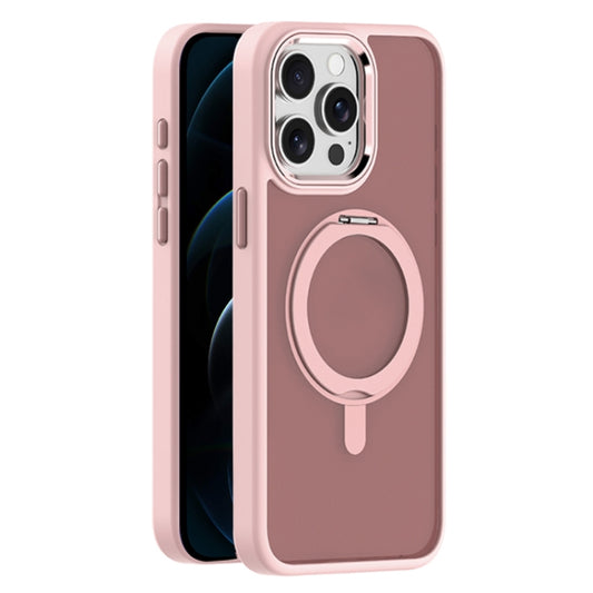 For iPhone 12 Pro Skin Feel Frosted MagSafe Magnetic Rotating Holder Phone Case(Pink) - iPhone 12 / 12 Pro Cases by buy2fix | Online Shopping UK | buy2fix