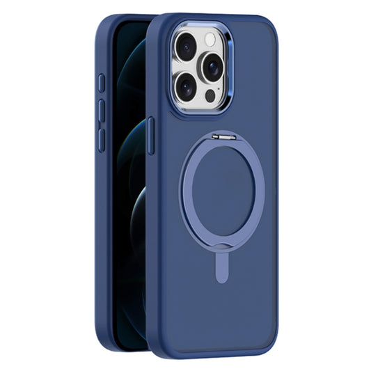 For iPhone 12 Pro Skin Feel Frosted MagSafe Magnetic Rotating Holder Phone Case(Dark Blue) - iPhone 12 / 12 Pro Cases by buy2fix | Online Shopping UK | buy2fix