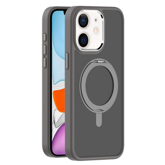 For iPhone 11 Skin Feel Frosted MagSafe Magnetic Rotating Holder Phone Case(Dark Grey) - iPhone 11 Cases by buy2fix | Online Shopping UK | buy2fix