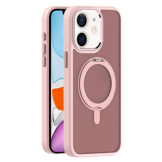 For iPhone 11 Skin Feel Frosted MagSafe Magnetic Rotating Holder Phone Case(Pink) - iPhone 11 Cases by buy2fix | Online Shopping UK | buy2fix