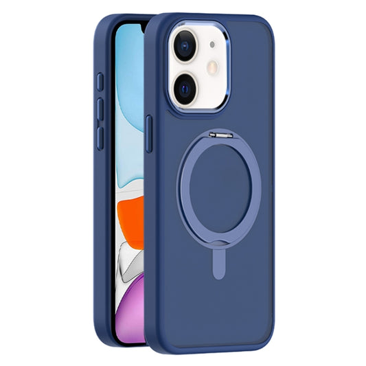 For iPhone 11 Skin Feel Frosted MagSafe Magnetic Rotating Holder Phone Case(Dark Blue) - iPhone 11 Cases by buy2fix | Online Shopping UK | buy2fix