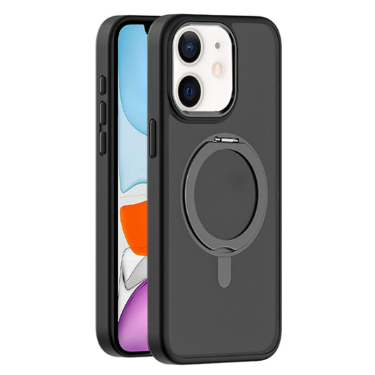 For iPhone 11 Skin Feel Frosted MagSafe Magnetic Rotating Holder Phone Case(Black) - iPhone 11 Cases by buy2fix | Online Shopping UK | buy2fix