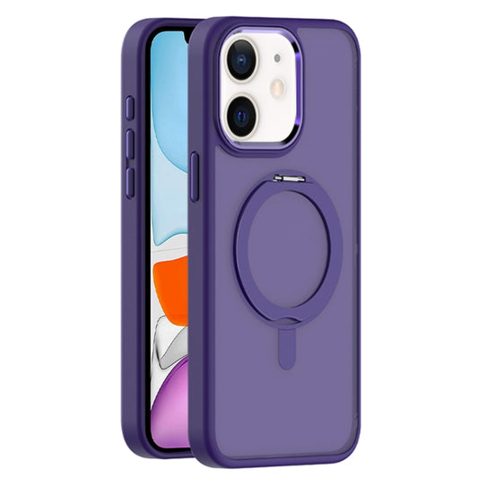 For iPhone 11 Skin Feel Frosted MagSafe Magnetic Rotating Holder Phone Case(Purple) - iPhone 11 Cases by buy2fix | Online Shopping UK | buy2fix