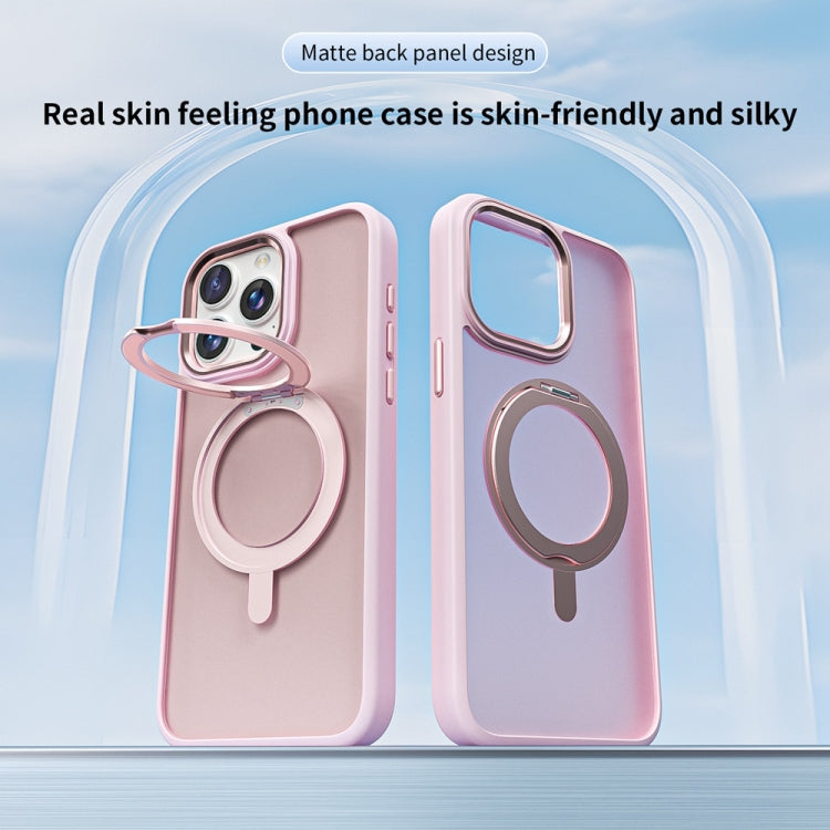 For iPhone 15 Skin Feel Frosted MagSafe Magnetic Rotating Holder Phone Case(Pink) - iPhone 15 Cases by buy2fix | Online Shopping UK | buy2fix
