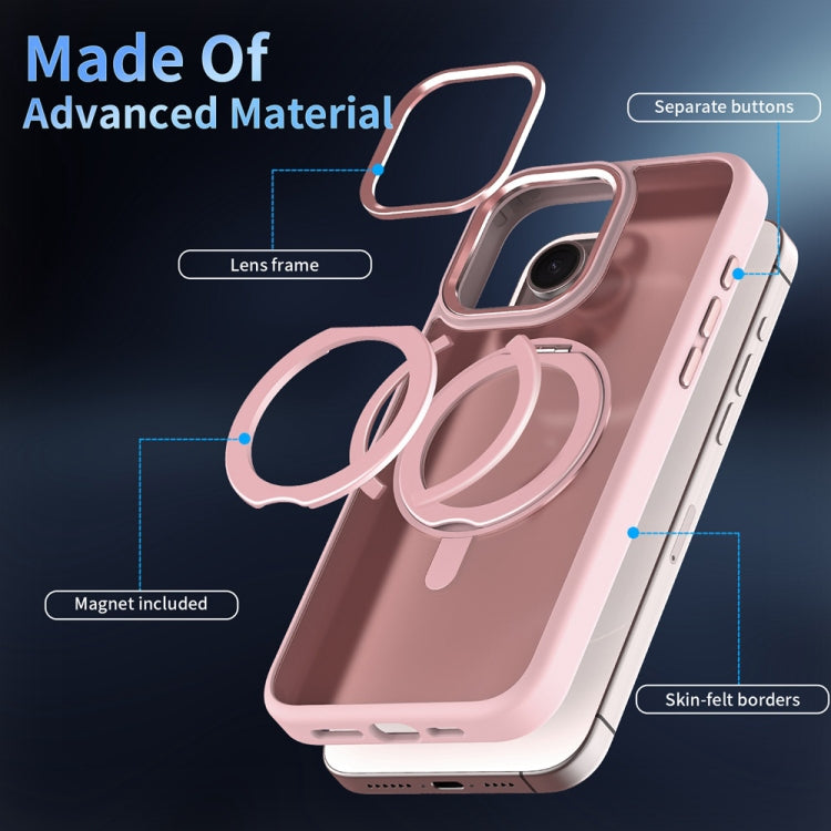 For iPhone 15 Skin Feel Frosted MagSafe Magnetic Rotating Holder Phone Case(Pink) - iPhone 15 Cases by buy2fix | Online Shopping UK | buy2fix