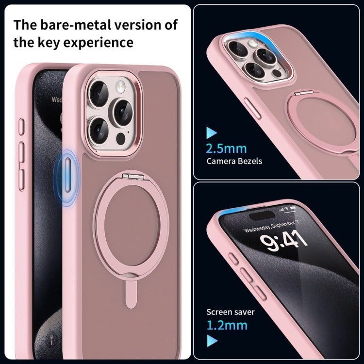 For iPhone 15 Skin Feel Frosted MagSafe Magnetic Rotating Holder Phone Case(Pink) - iPhone 15 Cases by buy2fix | Online Shopping UK | buy2fix