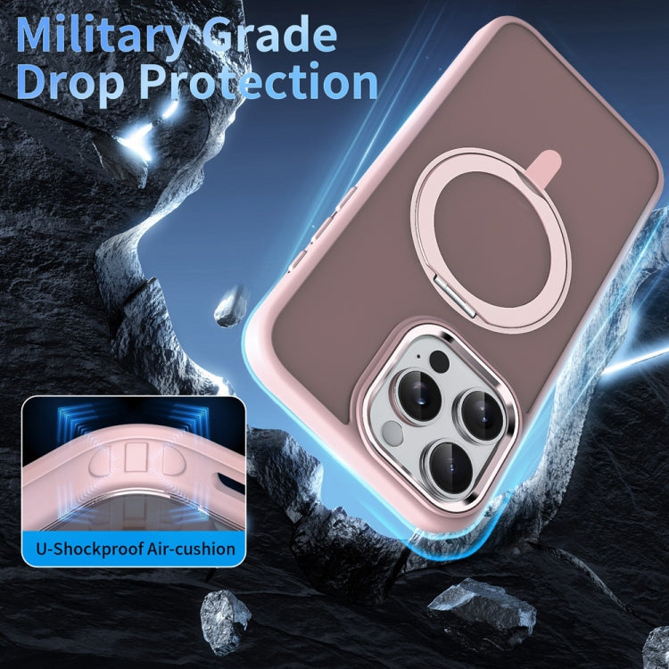 For iPhone 15 Skin Feel Frosted MagSafe Magnetic Rotating Holder Phone Case(Pink) - iPhone 15 Cases by buy2fix | Online Shopping UK | buy2fix