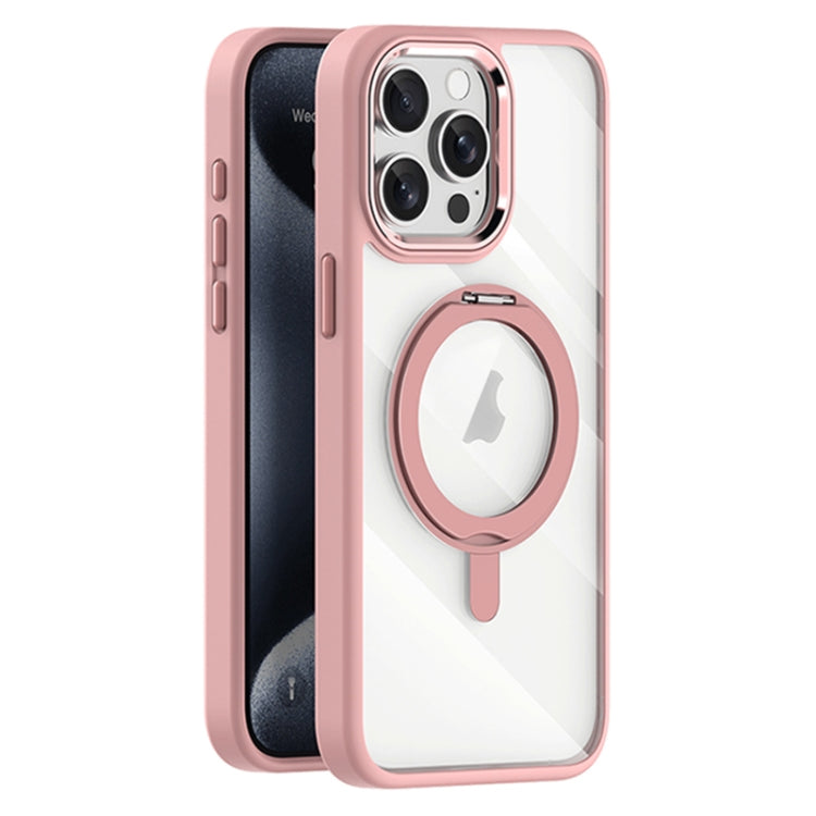 For iPhone 15 Pro Max Transparent MagSafe Magnetic Rotating Holder Phone Case(Pink) - iPhone 15 Pro Max Cases by buy2fix | Online Shopping UK | buy2fix