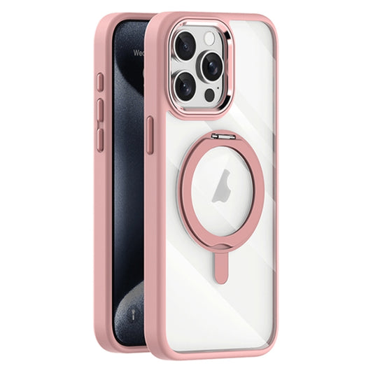 For iPhone 15 Pro Max Transparent MagSafe Magnetic Rotating Holder Phone Case(Pink) - iPhone 15 Pro Max Cases by buy2fix | Online Shopping UK | buy2fix