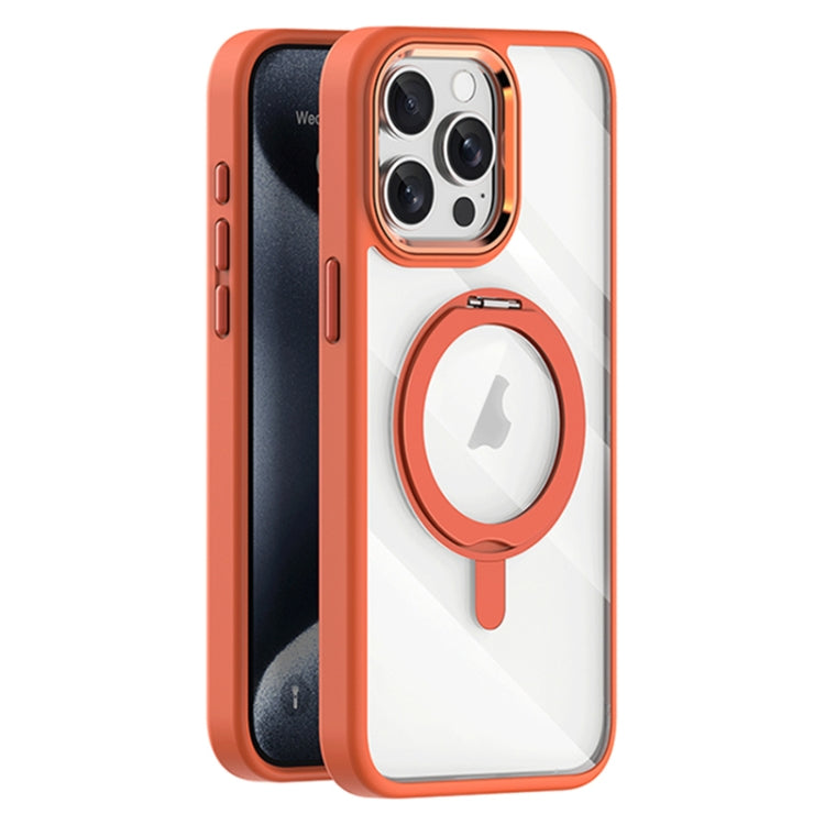 For iPhone 15 Pro Max Transparent MagSafe Magnetic Rotating Holder Phone Case(Orange) - iPhone 15 Pro Max Cases by buy2fix | Online Shopping UK | buy2fix