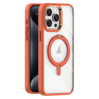 For iPhone 15 Pro Max Transparent MagSafe Magnetic Rotating Holder Phone Case(Orange) - iPhone 15 Pro Max Cases by buy2fix | Online Shopping UK | buy2fix