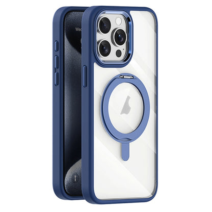 For iPhone 15 Pro Max Transparent MagSafe Magnetic Rotating Holder Phone Case(Dark Blue) - iPhone 15 Pro Max Cases by buy2fix | Online Shopping UK | buy2fix