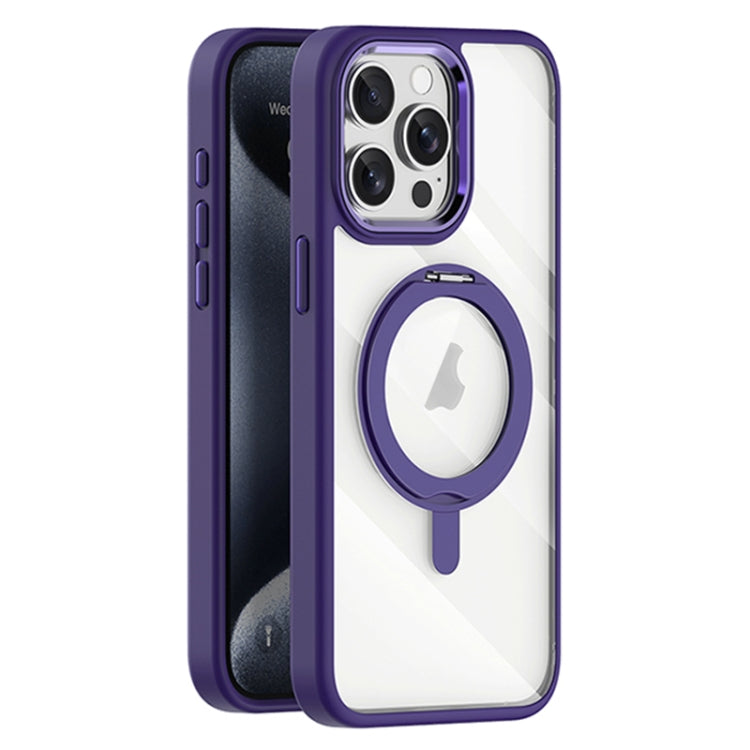 For iPhone 15 Pro Max Transparent MagSafe Magnetic Rotating Holder Phone Case(Purple) - iPhone 15 Pro Max Cases by buy2fix | Online Shopping UK | buy2fix