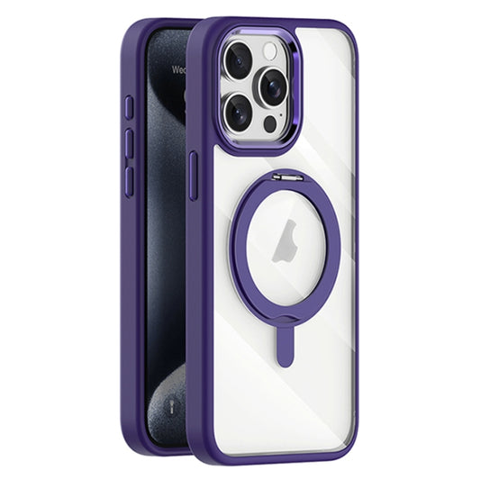 For iPhone 15 Pro Max Transparent MagSafe Magnetic Rotating Holder Phone Case(Purple) - iPhone 15 Pro Max Cases by buy2fix | Online Shopping UK | buy2fix