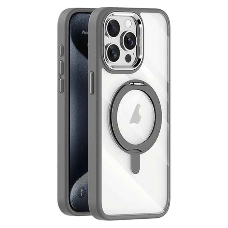 For iPhone 15 Pro Transparent MagSafe Magnetic Rotating Holder Phone Case(Light Grey) - iPhone 15 Pro Cases by buy2fix | Online Shopping UK | buy2fix