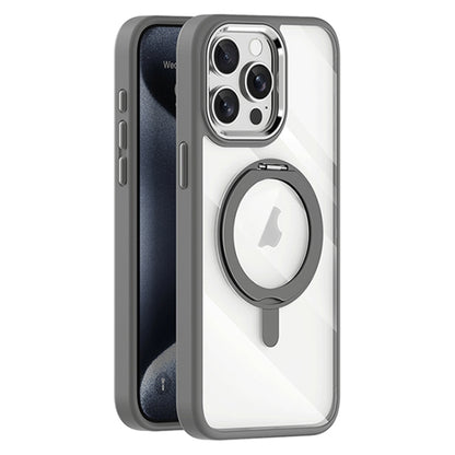 For iPhone 15 Pro Transparent MagSafe Magnetic Rotating Holder Phone Case(Light Grey) - iPhone 15 Pro Cases by buy2fix | Online Shopping UK | buy2fix